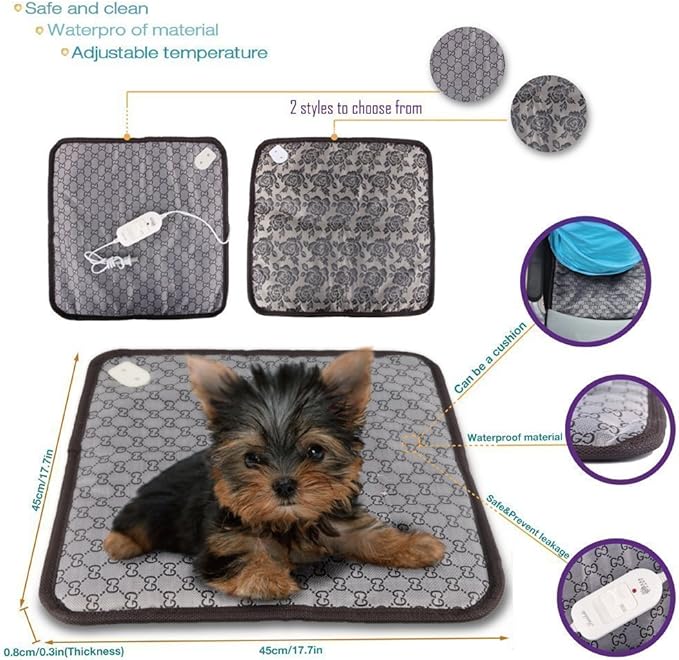 OLizee™ 17.7"x17.7" Pet Dog Cat Waterproof Electric Heating Mat Bed Warming Pad with Anti Bite Tube(Flower)
