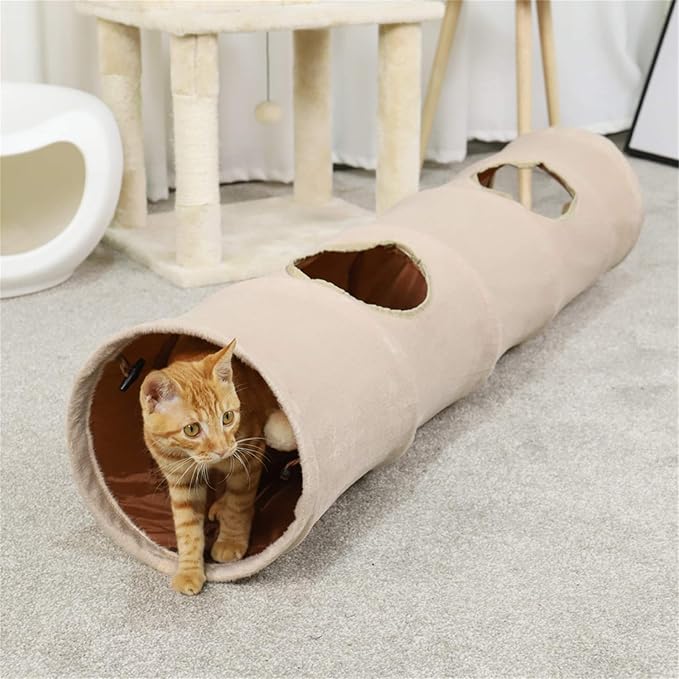 LeerKing Non Crinkle Cat Tubes and Tunnels Bunny Interactive Toys 47" x 10" for Rabbits Puppy Kitten 2 Windows