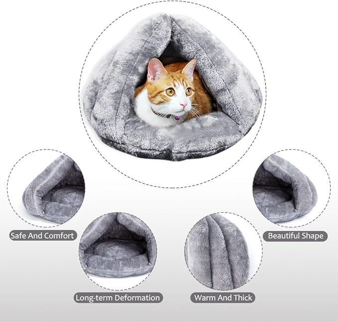 VeMee Cat Bed Cat Sleeping Bag Sleep Zone for Puppy Cat Rabbit Bed Small Animals Shearling Sleeping Bag (Grey)