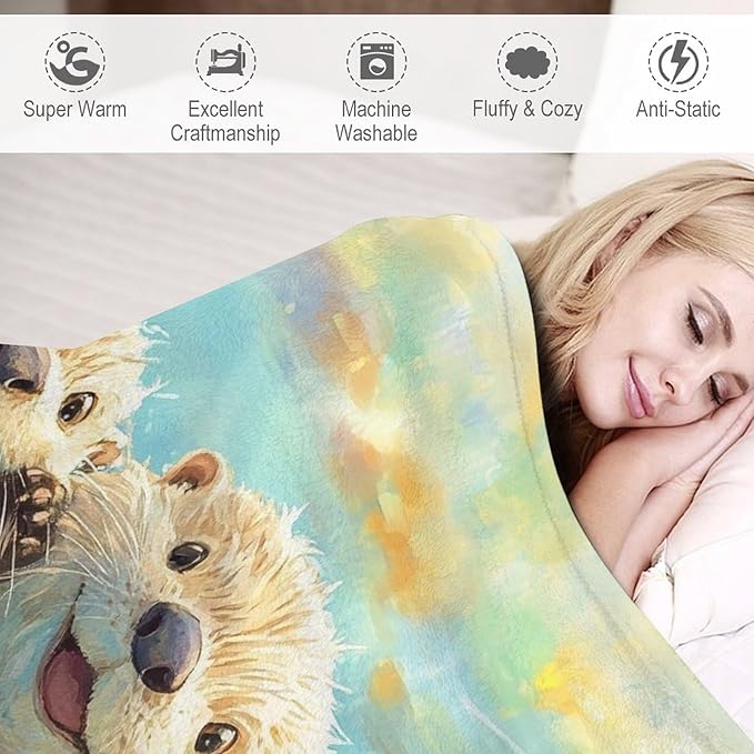 Otter Gifts for Girls & Boys - Soft, Warm Fleece & Flannel Plush Blankets for Bed, Sofa, Couch - 50"x60"