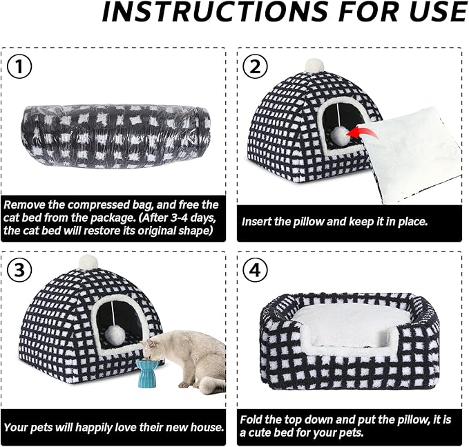 Cat Bed Cave for Indoor, Suitable for Cat Dome Bed, Hideaway Bed for Indoor Cats with Removable Mattress for Kittens.Cat Tent House for Dual Use (XL:17"x17")