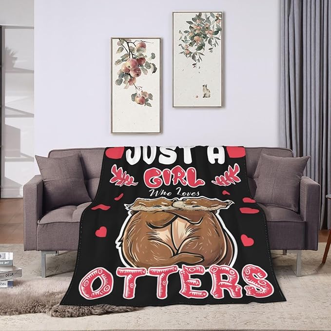 Otters Blanket Cute Otters Throw Blanket Just A Girls Who Loves Otters Decor Stuff Merch Cozy Print Flannel Fleece Soft Plush Fuzzy Warm Lightweight Bedding Otters Gifts for Women Teenager 50"X40"