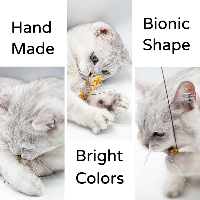 Cat Insects Toy Interactive Cat Toy Bug Refills for Cat Wand Toy, 5 Pieces Feather Replacements with Bells for Cat Teaser for Indoor Cats and Kittens, Big Insects Set