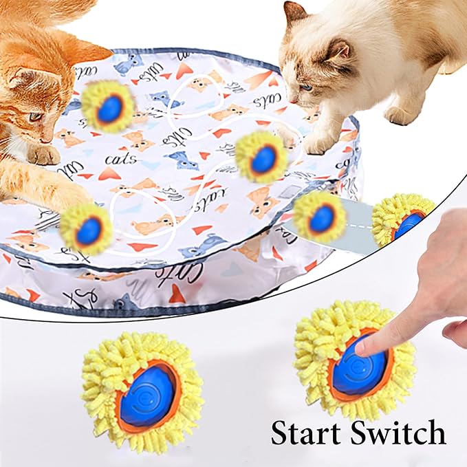 Interactive Cat Toys Ball Fast Rolling in Pouch, Rechargeable Electric Cat Toys, Motion Activate Cat Toy with LED Light, Hide and Seek Mouse Catching Game for Indoor Cats/Kittens/Dogs.