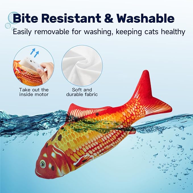 Potaroma Floppy Fish Cat Toy, Interactive Flopping Moving Fish Toy, Catnip & Silvervine Enrichment, Kitten Kicker Exercise Toys for Indoor or Outdoor, Red Koi for All Breeds
