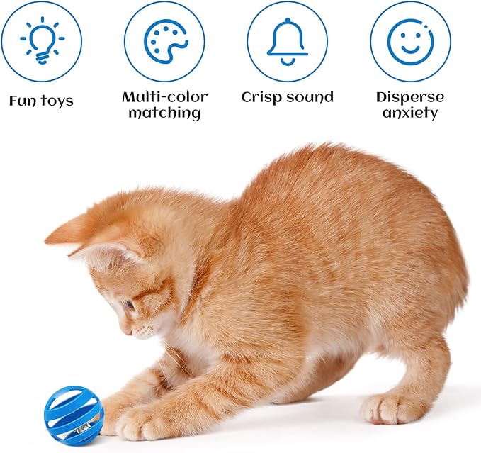 Kasyat 21 Pieces Plastic Cat Balls with Bells Bulk Cat Toys Balls Inside Kitten Chase Toys Lattice Bell Balls Cat Pounce Rattle Ball with Black Plush Drawstring Bag for Cat Exercise and Play Indoor