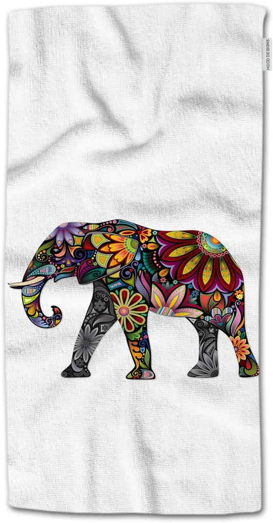 HGOD DESIGNS Elephant Hand Towel - Mandala Colorful Floral 100% Cotton Soft Bath Towel for Bathroom, Kitchen, Hotel, Spa - 15"X30"