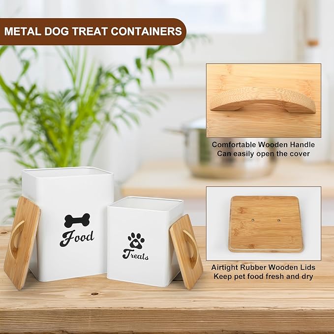 Dog Treat Container 2PCS, Dog Food Storage Container with Lids Airtight, Dog Treat Jars for Kitchen Counter-7+3Lbs, Small Dog Cookie Jar for Storage, Pet Treat Container (Upgraded) White