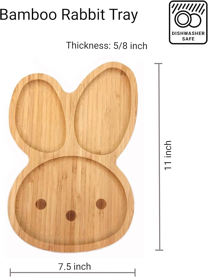 4919, Bamboo Snack Plate, Eco-Friendly, Cute Bunny Face Shaped, 11" x 7.5, 1 pc