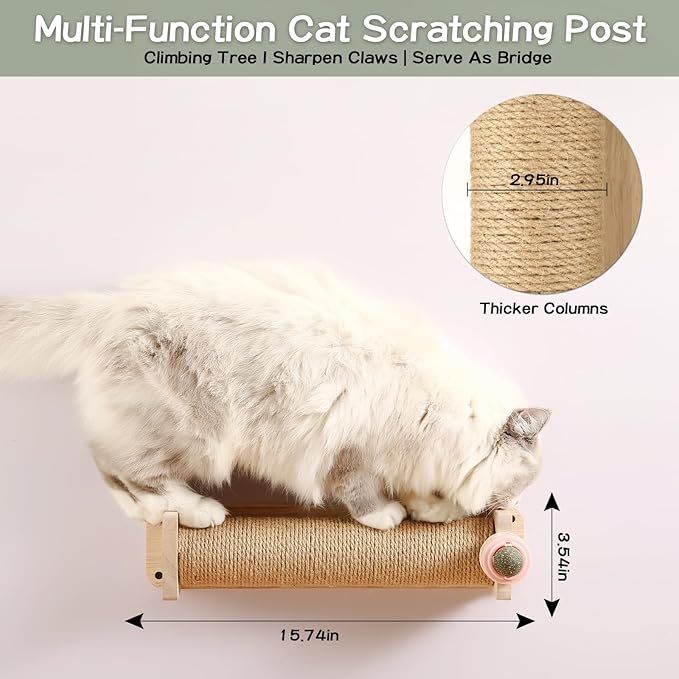 Cat Scratching Post with Catnip Ball Wall Mounted Interactive Scratcher Tower for Healthy Clawing Promotes Natural Scratching Behavior Keeps Cats Entertained