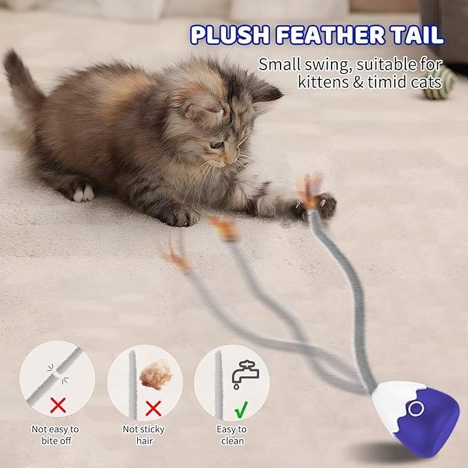 Cat Toys Rechargeable Plush Cat Wand Toy with Silicone Teaser Tail, Electronic Cat Toys Interactive for Indoor Cats/Kittens, Automatic Exercise Cat Toy - Navyblue
