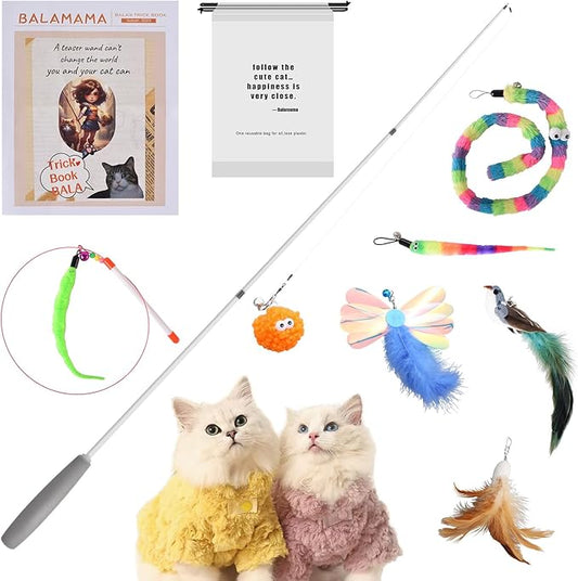 Premium Interactive Cat Wand Toy, Indoor Toy for Kittens and Cats, Educational Feather Cat Toy with Real Feathers.