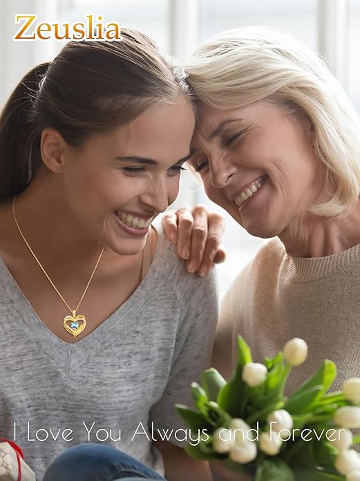 Birthstone Cat Necklaces,925 Sterling Silver Cat Necklace Heart Pendant for Women,Dainty Animal Jewelry for Her,Wedding Anniversary Birthday Gifts for Women Mom Grandma