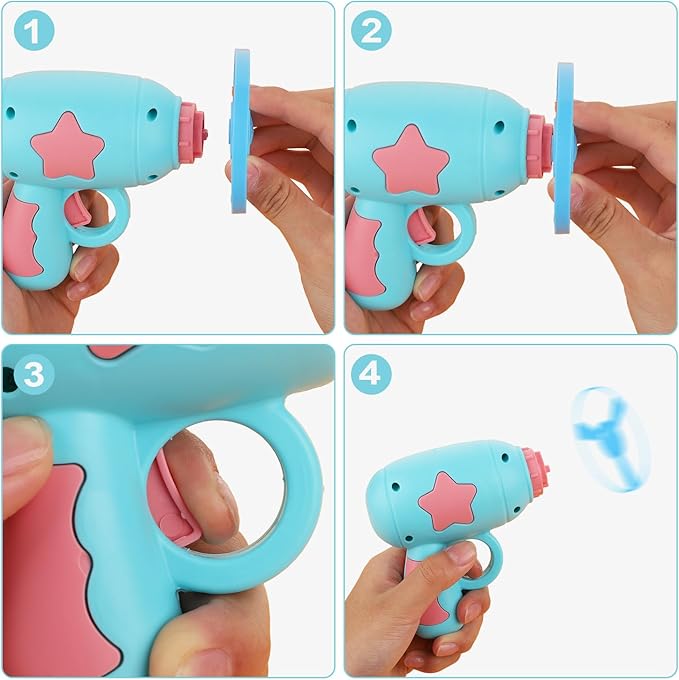 AIEX Flying Disc Launcher Cat Toy Launcher with 6pcs Flying Discs 2pcs Luminous Spinning Tops, Helicopter Cat Fetch Toy Dog/Cat Interactive Toys for Training, Chasing, Playing