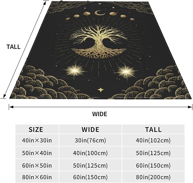Moon Sun Mystic Tree Throw Blanket Soft Cozy Plush Warm Fleece Blanket for Sofa Couch Bed 80"X60"