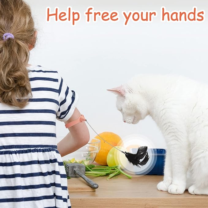 Sumind 6 Pieces Cat Feather Collar Toys Interactive Cat Feather Toy Cat Feather Wand Collar Funny Cat Stick Feather Wand Toy with Bell Replaceable Cat Collar Kitten Teaser Toy for Cat Play