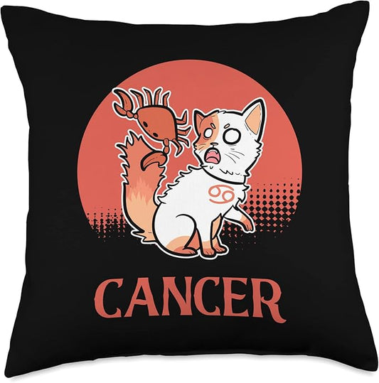 Cancer Zodiac Cat Owner Kawaii Chibi Anime Figure Kitten Throw Pillow