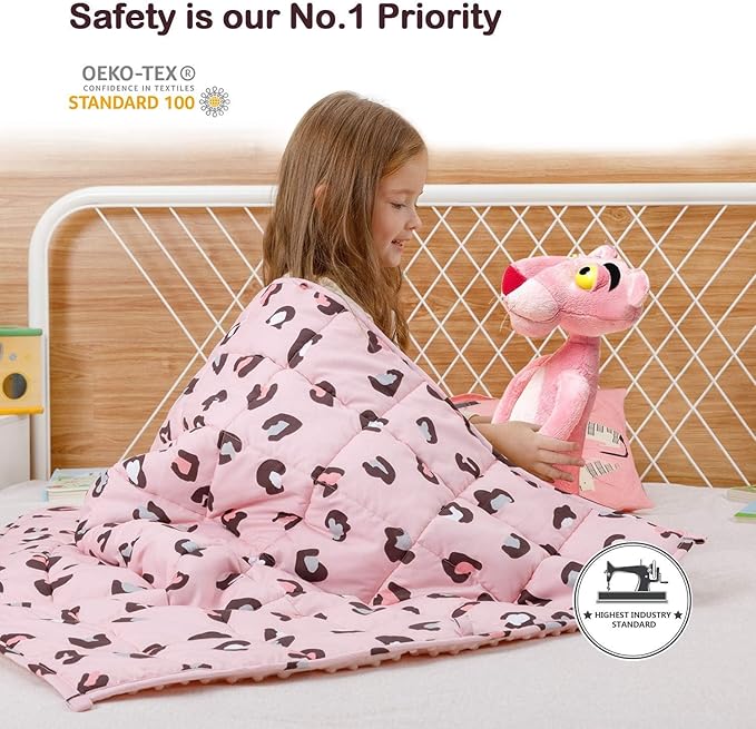 Uttermara Weighted Blanket 5 lbs, Ultra Cozy Minky Fleece and Cotton Sided with Cartoon Patterns, Reversible Heavy Blanket Great for Calming and Sleeping, 36x48 inches, Pink Leopard
