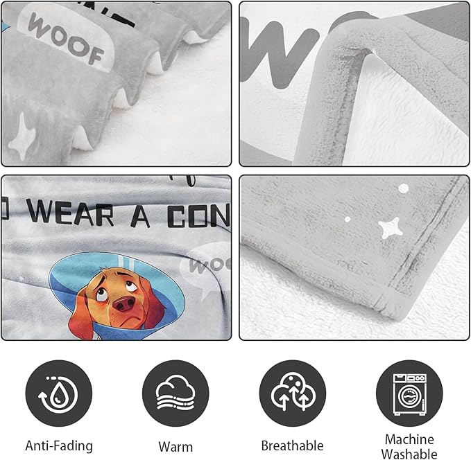 Get Well Gifts for Women, After Surgery Blanket, Get Well Gifts for Women/Men After Surgery, at Least You Dont Have to Wear A Cone Blanket (Grey Dog, 50" x 60")