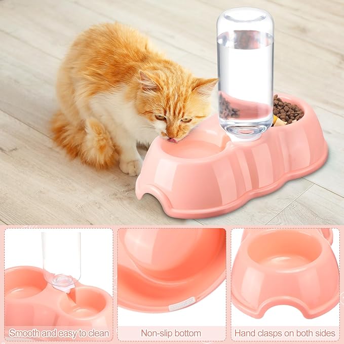 7 Pcs Small Cat Kitten Starter Kit Cat Litter Box with Shovel Cat Paw Litter Mat Double Automatic Cat Bowls Cat Toy Teaser Stick Cat Collar Essentials Kits for 1-3 Lbs Beginner (Light Pink,Stylish)