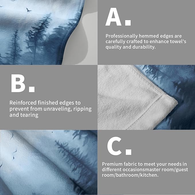 Blue Misty Forest Hand Towels Set of 2 Nature Mountain Soft Guest Face Bath Towel Kitchen Dish Towels Spa Home Bathroom Decorations