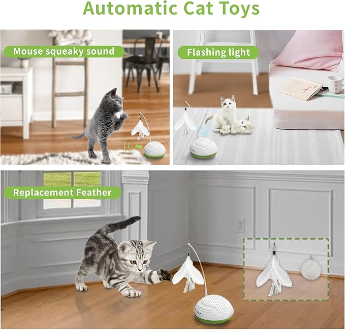 PETGEEK Automatic Cat Toy, Interactive Cat Toy with Mouse Sound Squeaky, Kitty Toys for Cat Small, Feather Cat Toys for Indoor Cats, Best Gift for Birthday, Thanksgiving, Christmas, New Year