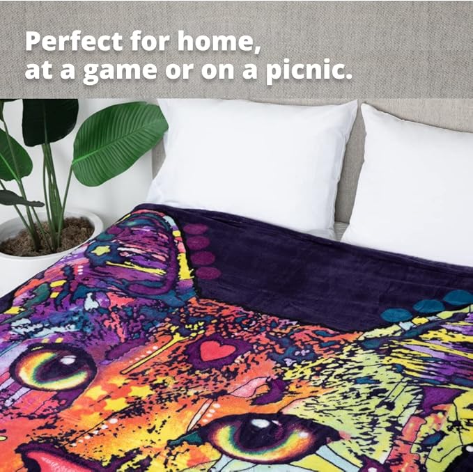 Dawhud Direct 75x90-Inch Cat Blanket - Dean Russo Confident Cat Fleece Throw Blanket for Adults and Kids - Soft and Cozy for Bed, Couch, or Travel - Thoughtful Home Decor Gifts for Women