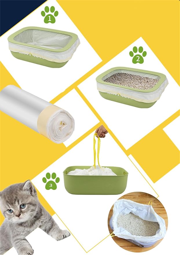 80 Count Cat Drawstring Litter Box Liners 26.6 * 16.7 inches 2 Mils Heavy Duty Leak-proof Cat Poop Bags Extra Durable Pet Cat Litter Box Replacement Waste Bags for Self-Cleaning Litter Box