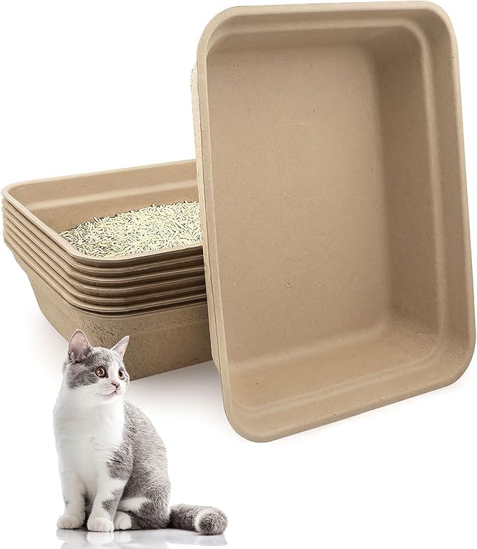 8 Pack Disposable Cat Litter Boxes Large, Portable Paper Cat Litter Tray, Recycled Cat Travel Litter Box for Cats, Rabbit, Hamster(16.7 x 12.7 x 4 Inch)