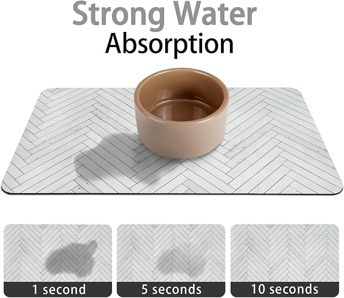 Dog Food Mats for Floors Absorbent, Pet Cat Food Mat - Quick Dry Dog Bowl Mats for Food and Water, Eco-Friendly Boho Pet Supplies 12" x 20"