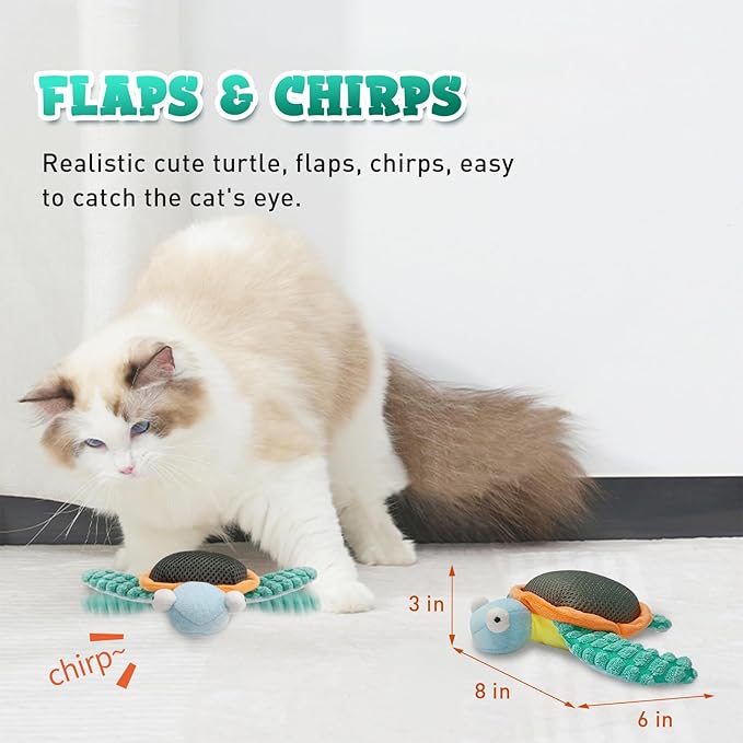 Cat Toys, Flapping Fins Cute Turtle, Vibrating Cat Kicking Toy, Fluffy Plush Animal Toy for Small Dogs, Kitten Catnip Toy, Interactive Cat Toys for Kitty Exercise, Rechargable