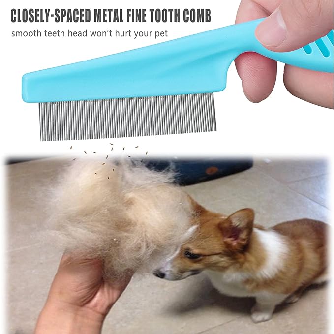 Cat Comb Dog Comb Fine Tooth Comb Pet Comb Grooming Set For Grooming And Removing Dandruff Flakes Remove Float Hair Tear Marks (blue)