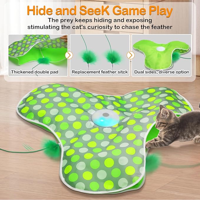 Interactive Cat Toys Rechargeable,Moving Concealed Feathers,Real Mouse Squeaky,Touch Activated Cat Kitten Toy Cat Exercise Toys for Indoor Bored Adult Cats