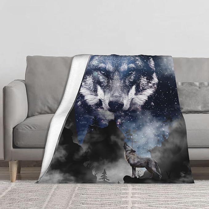 Wolf Soft Throw Blanket Flannel Fleece Blankets Warm Cozy Lightweight Fuzzy Blanket for Bed Sofa Couch Home Decor 60"X50"