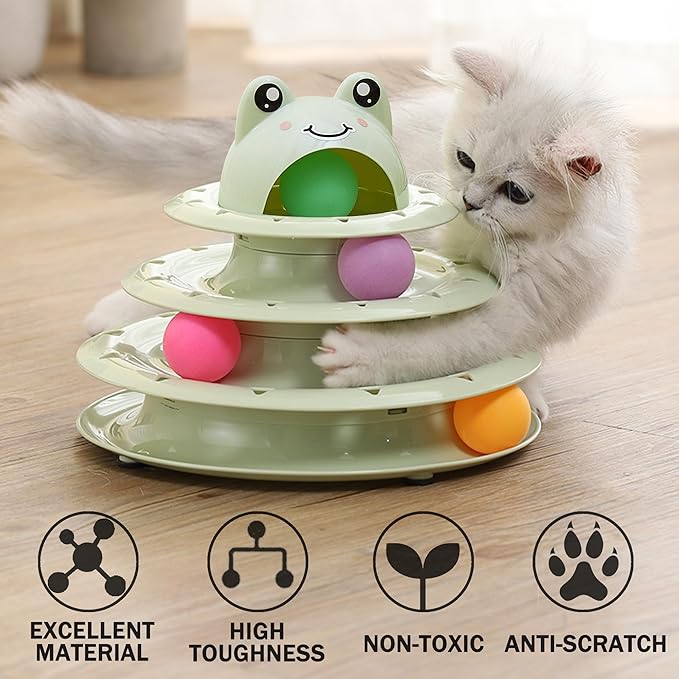 Suhaco 26 Pack Cat Toys Interactive for Indoor Cats Kitten Toy Fun Roller 4 Level Cat Teaser Ball Toys with 4 Colorful Balls Cat Feather Wand Kitty Toy Set for Boredom (Green)