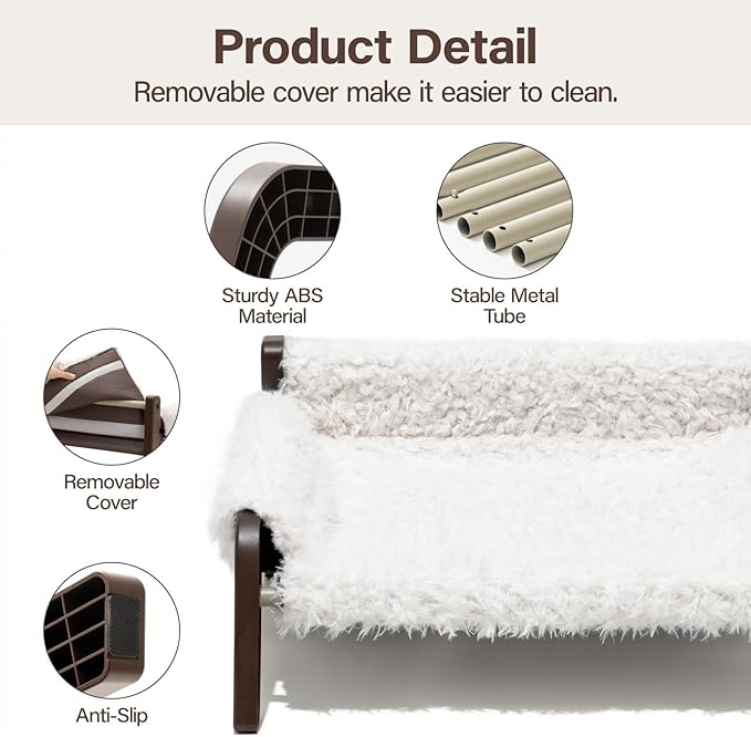 MEWOOFUN Raised Cat Bed,Cat Sofa Elevated Cat Bed Small Dog Couch Cat Beds for Indoor Cats Kitten Bed with Non-Slip Bottom Pet Bed Indoor/Outdoor Up to 44 Lbs(Plush Beige)