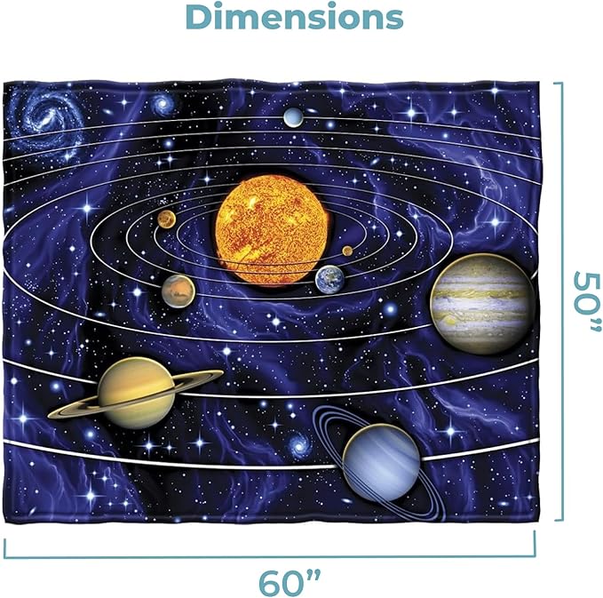 Dawhud Direct Fleece Throw Blanket - 50x60-Inch Plush Space Blanket with Solar System Design for Kids and Adults - Soft and Cozy for Bed, Couch, or Travel