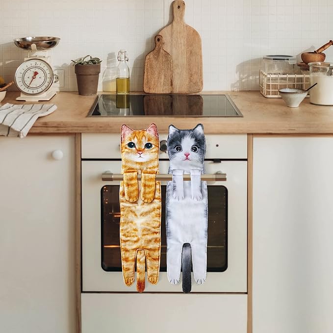 Cat Funny Hand Towels for Bathroom Kitchen- Cute Decorative Kitten Decor Hanging Face Towels- Unique Housewarming Valentines Mothers Birthday Gifts for Women Mom Cat Lovers