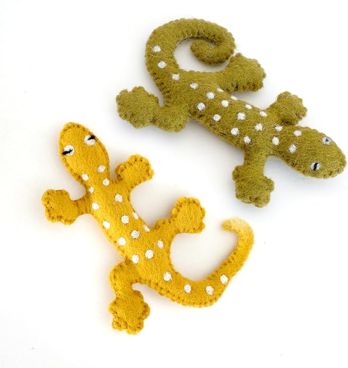 Glaciart One Felt Lizard Cat Toy – 2 Pcs | Soft Fuzzy Enrichment 100% Natural Wool Toy - Interactive Catnip Play Cat Toy Set - Safe for Pets, Non-AZO Colored Dyes