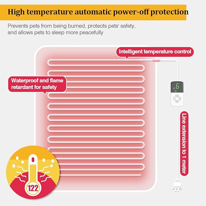 Heating Pad for Cats, Waterproof Electric Heated Cat Bed Indoor with Chew Resistant Cord, Soft Washable Cover, Two Level Adjustable Temperature Pet Bed Warmer-Medium 17.7x17.7x0.5, (Grey)