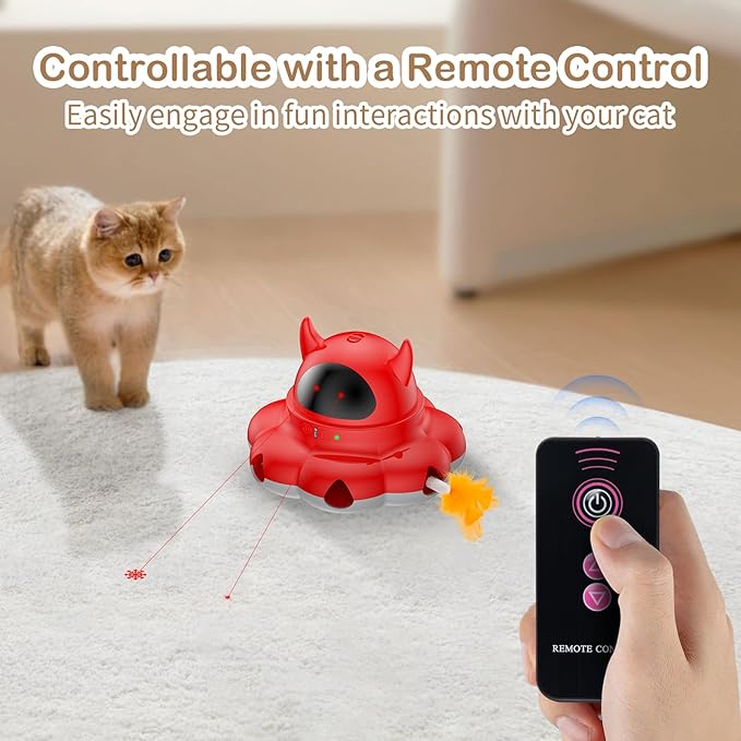 2-in-1 Interactive Cat Toys for Indoor Cats, Automatic Cat Toy with 7 Holes Mice Whack A Mole Moving Feather, Smart Cat Toy (Red)