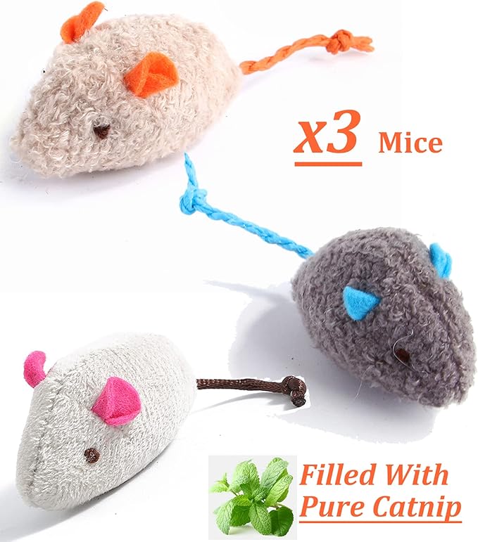 12 Pack Catnip Toys for Cats, Silvervine Sticks, Catnip Balls, Cat Nip Mice, Kicker Toys, Silver Vine Organic Chew Toys, Kitten Teething Toy,Interactive Enrichment Plush Mouse Feather for Indoor Cats