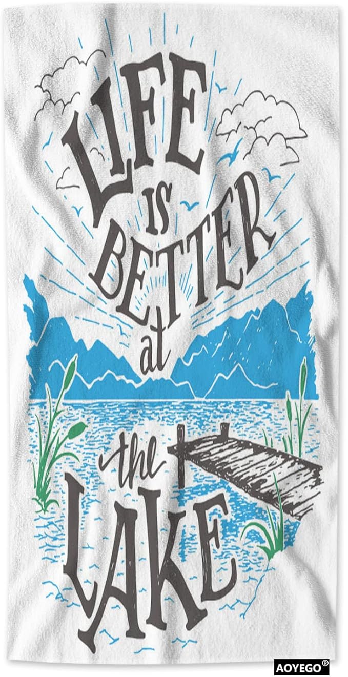 AOYEGO Lake House Sign Hand Towel Life is Better at The Lake Lakeside Living Cabin Towels Cotton Face Towel Bath Kitchen Decor Set for Women Men Girls Boys 15x30 Inch