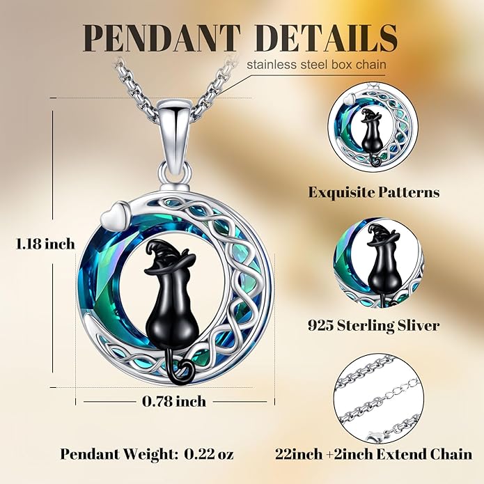 Black Cat/Dolphin/Bat Necklace Animal Pendant 925 Sterling Silver Cute Animal Jewelry Graduation Gifts for Women Men Animal Lovers Christmas Holiday Birthday Fathers Day