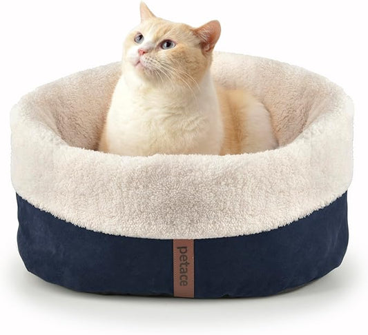 Self Warming Cat Bed, 17.7" x 13.7" Anti-Slip Soft Round Thermal Pet Cushion Bed for Kittens, Cats, Puppies and Small Dogs, Blue