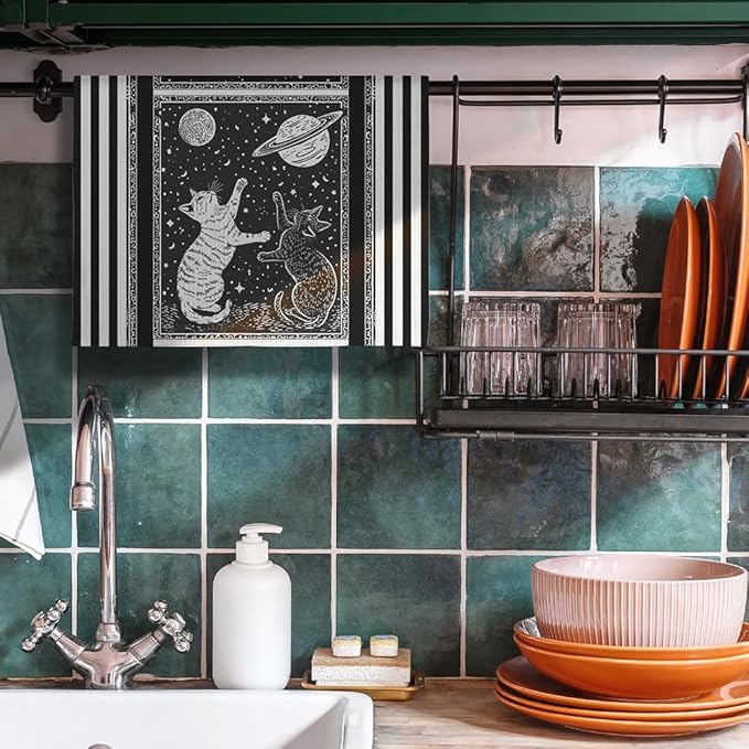 Cat Towel,Cat Dish Towels,Cat Hand Towel,Cat Kitchen Towels,Cat Kitchen Accessories,Cat Mom Gifts,Cat Gifts for Women,Cat Lady Gifts,Black Cat Decor-Perfect For Decorating Your Kitchen And Bathroom