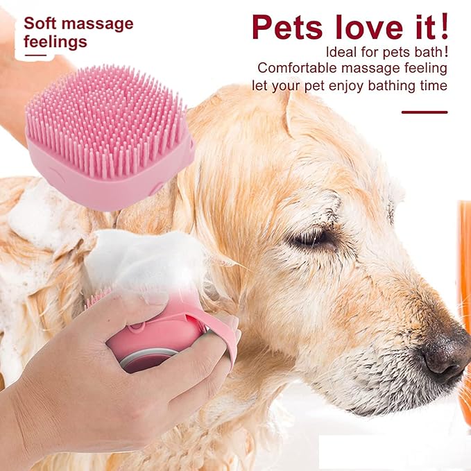 7 Pcs Cat Dog Brush Grooming Kits, Self-Cleaning Slicker Brush, Pet Nail Clipper and File, Flea Comb, Pet Shampoo Bath Brush, Pet Finger Toothbrush, Storage Bag (Pink)