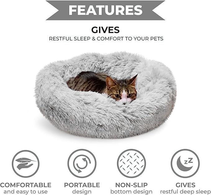 Whiskers & Friends Cat Bed, Cat Beds for Indoor Cats Washable, Small Dog Bed Calming Pet Bed, Cat Beds & Furniture, Large Cat Bed, Kitty Kitten Bed