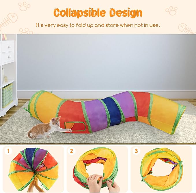 Depets Cat Tunnel for Indoor Cats, S-Shaped Cat Play Tunnel Toy for Indoor Exercise, Foldable Cat Tube with 2 Peepholes, Interactive Pet Tunnel for Cat Kitten Puppy Rabbit, Guinea Pig