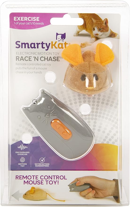 SmartyKat Race 'N Chase Electronic Motion Remote Controlled Mouse Cat Toy, Battery Powered - Gray/Orange, One Size